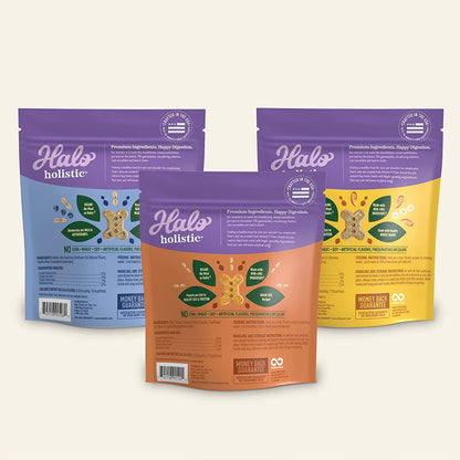 Holistic Vegan Dog Treats Variety Pack, Plant-Based Three Bag Treat Pack with Oats & Blueberries, Peanut Butter & Banana, Peanuts & Pumpkin, 8 Oz Bag(Pack of 3)